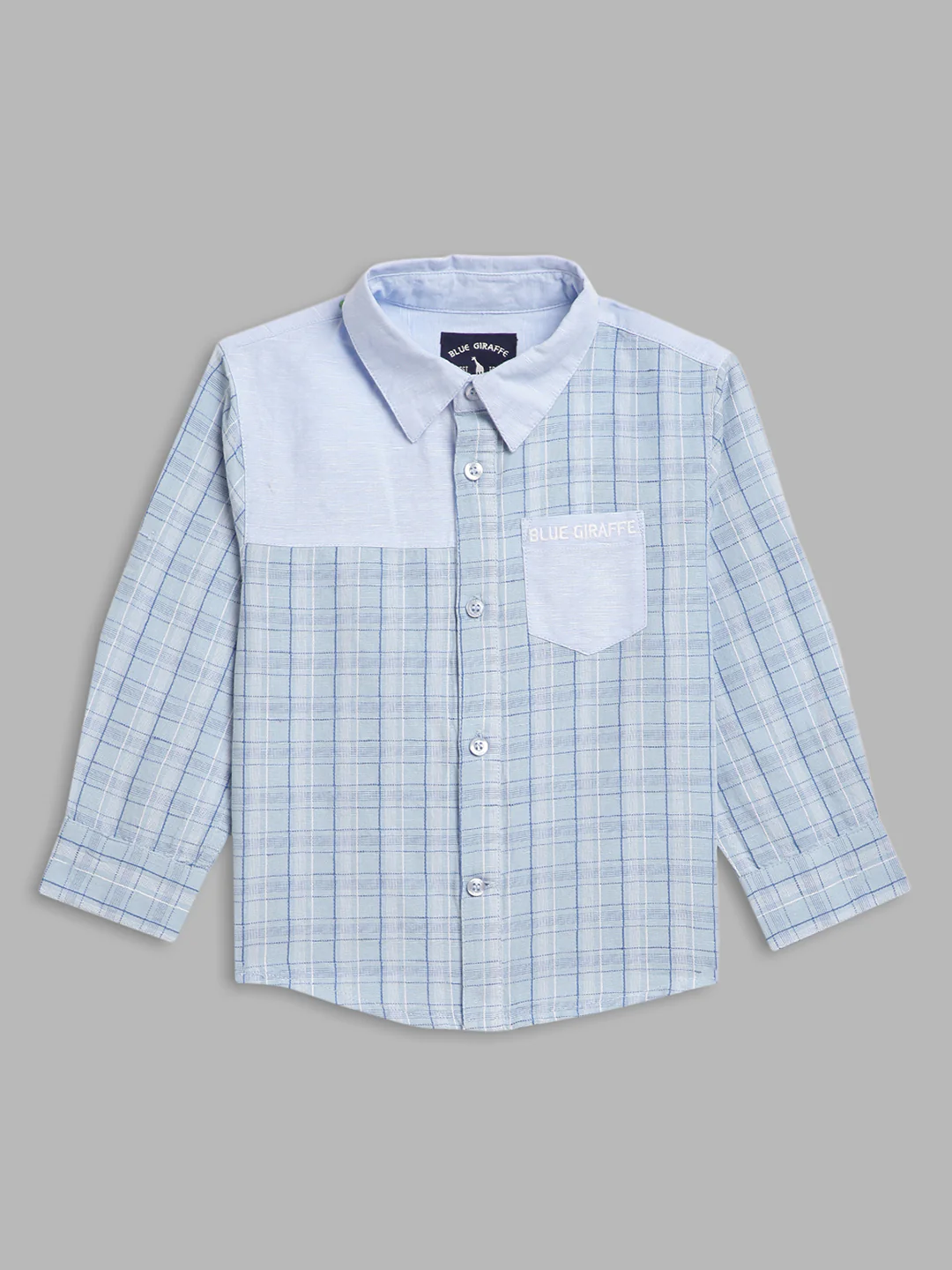 Blue Giraffe Boys Blue Checked Spread Collar Full Sleeves Shirt - Image 3