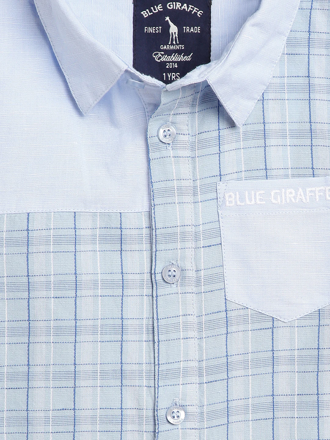 Blue Giraffe Boys Blue Checked Spread Collar Full Sleeves Shirt - Image 4