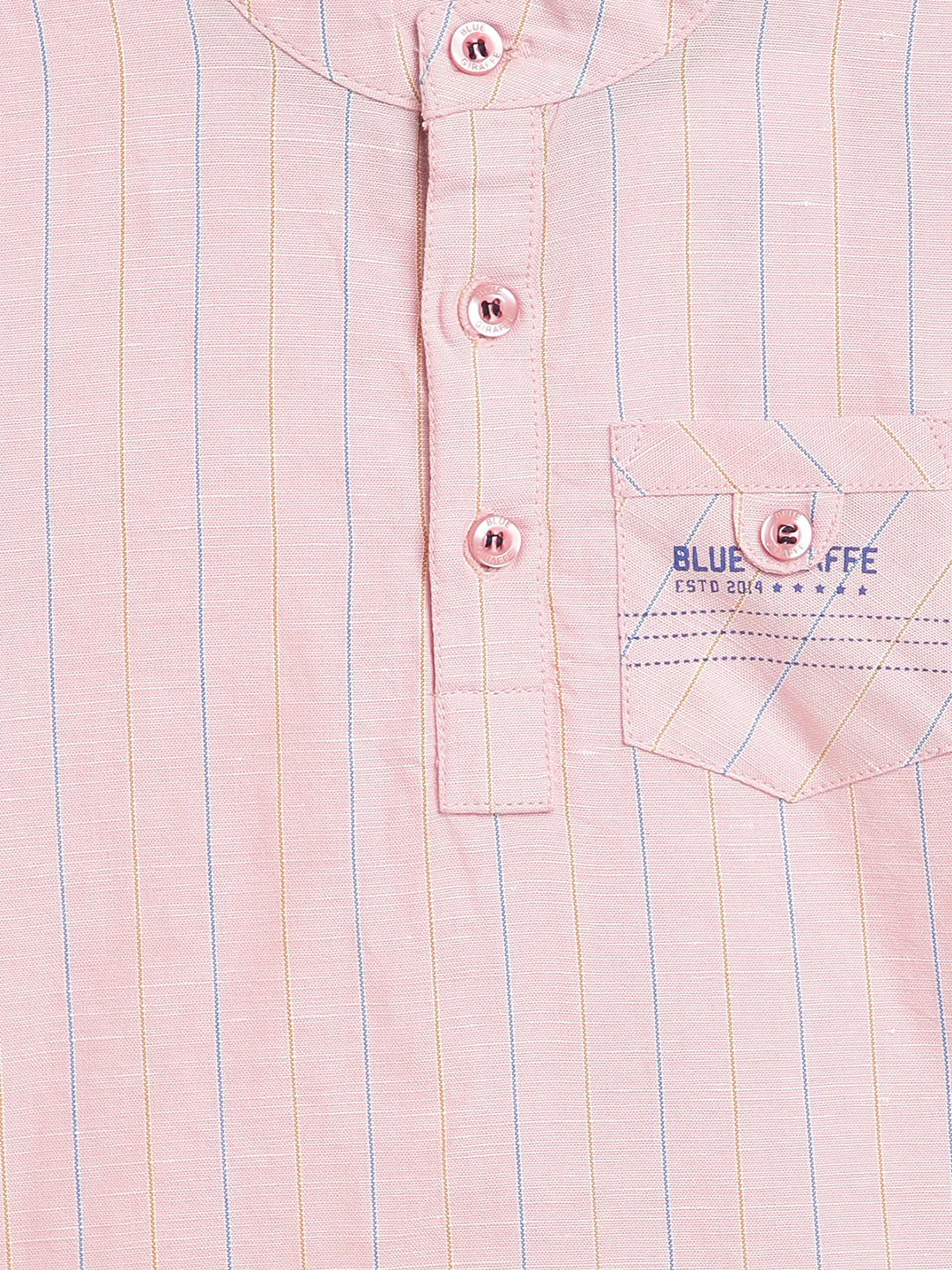 Blue Giraffe Boys Pink Solid Mandarin Collar TShirt - Image 3