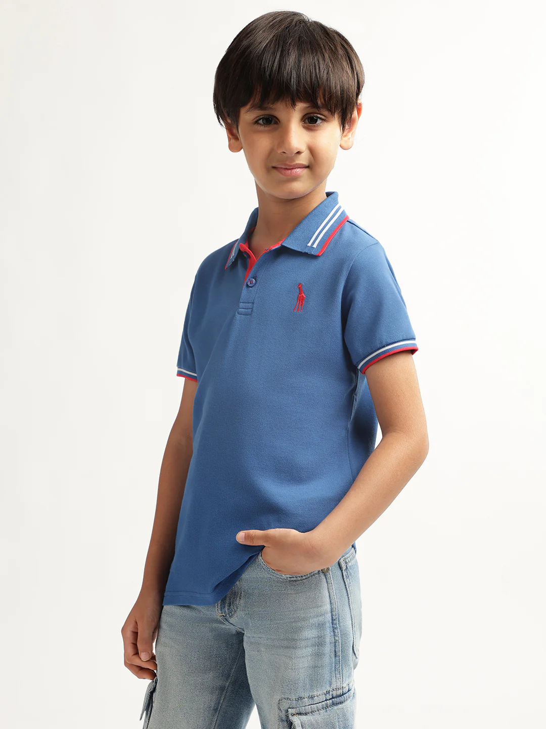 Blue Giraffe Boys Navy Blue Solid Polo TShirt - Image 3