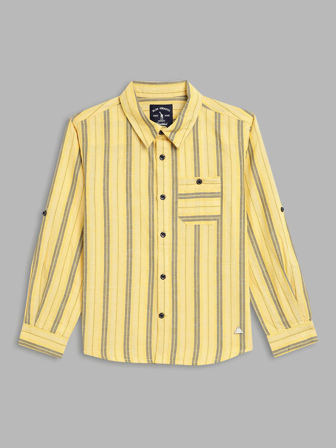 Blue Giraffe Boys Olive Striped Collar Shirt - Image 3