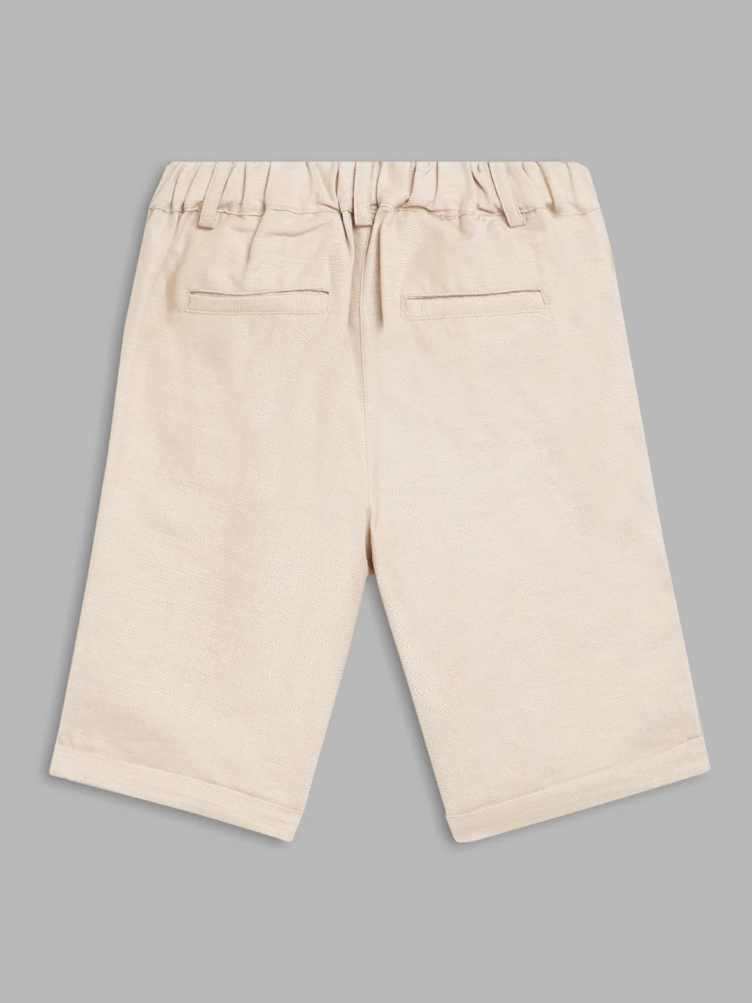 Blue Giraffe Boys Beige Solid Regular Fit Shorts - Image 2