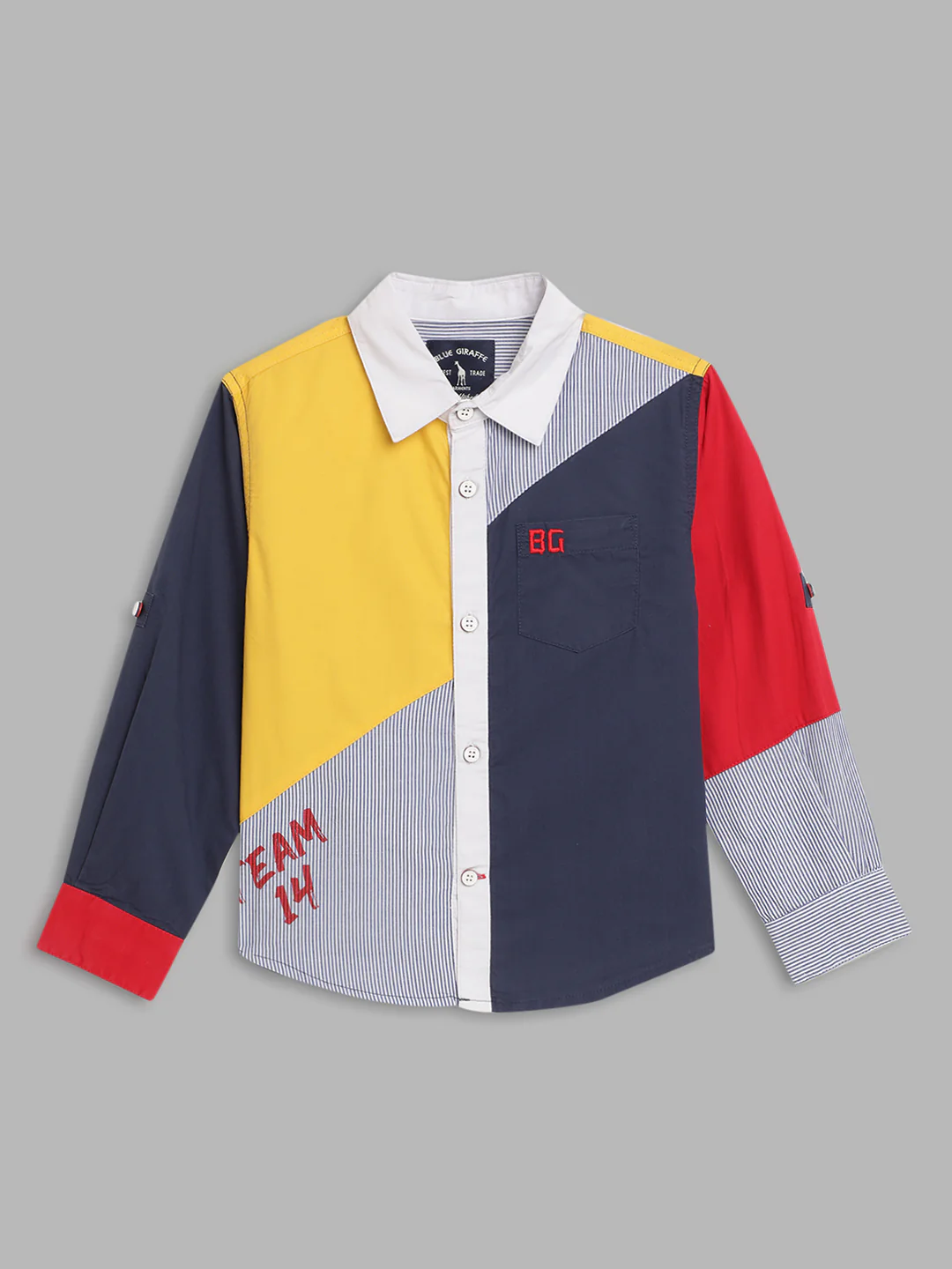 Blue Giraffe Boys Multi Colour blocked Collar Shirt - Image 2