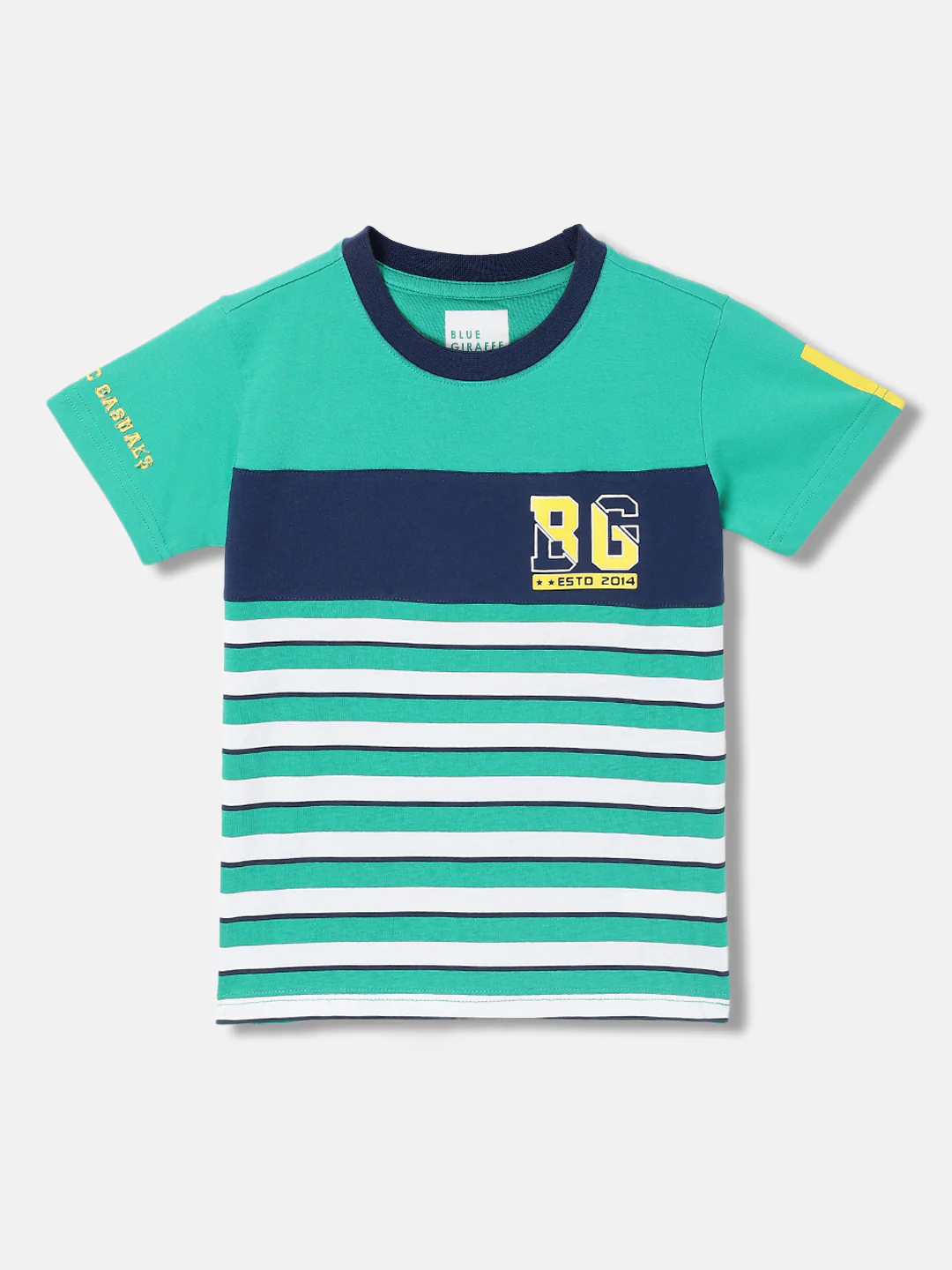 Blue Giraffe Boys Multi Striped Round Neck Tshirt
