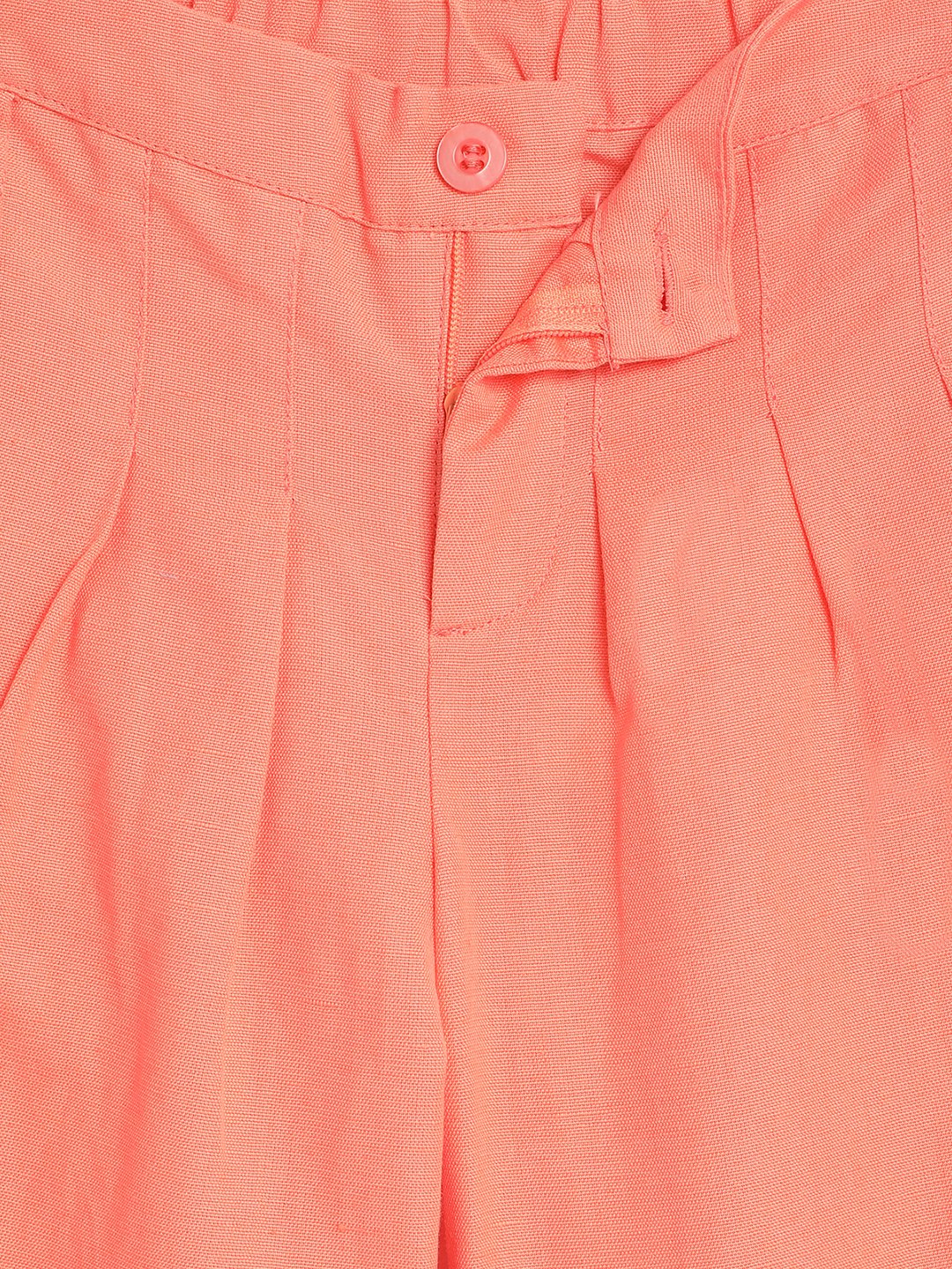 Blue Giraffe Girls Peach Solid Straight Fit Mid-Rise Pleated Trouser - Image 3