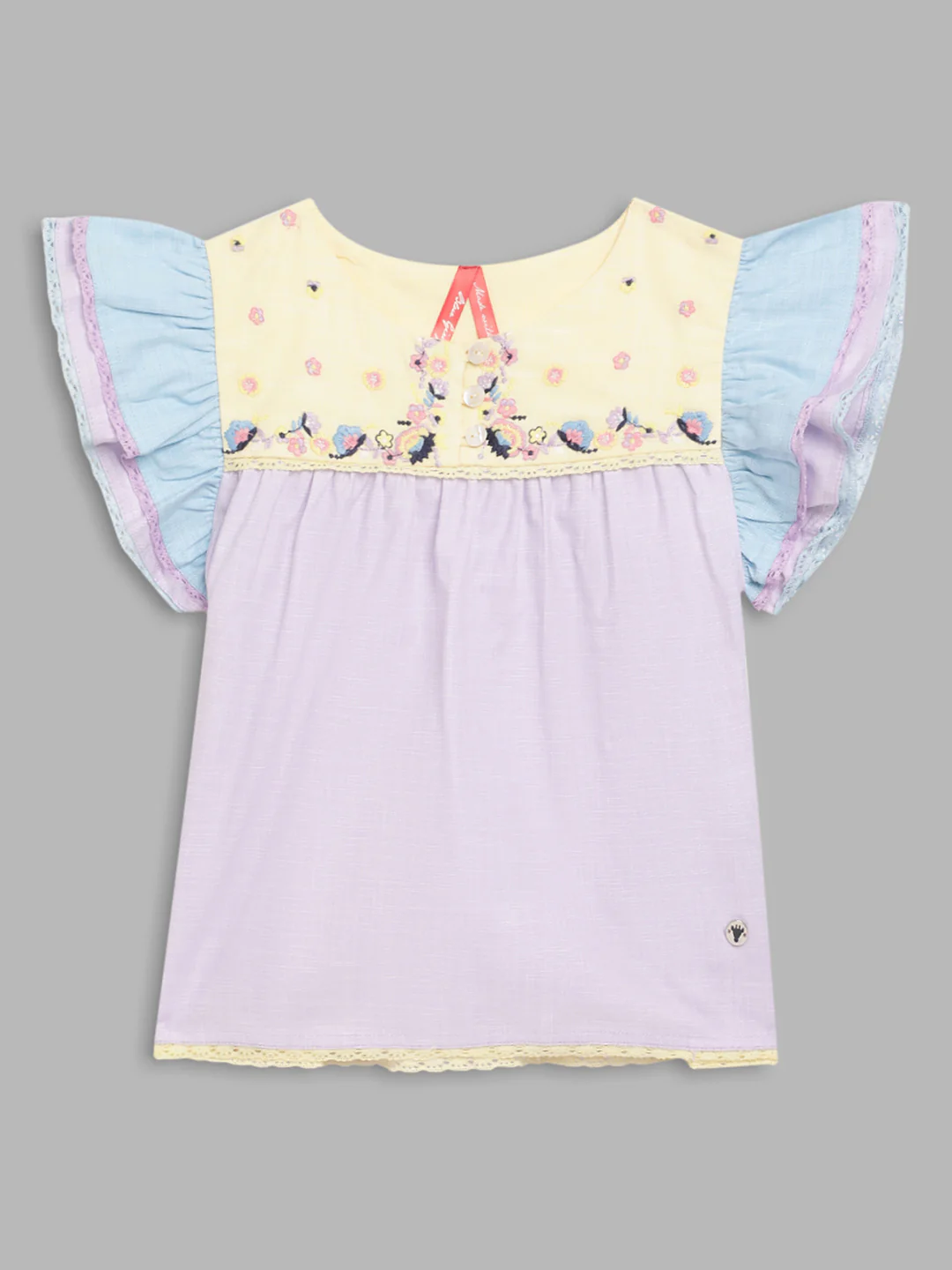 Blue Giraffe Girls Multi Embroidered Round Neck Top