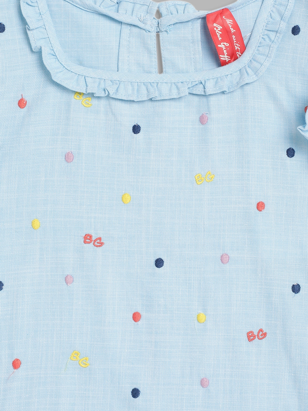 Blue Giraffe Girls Blue Embroidered Round Neck Short Sleeves Top - Image 3