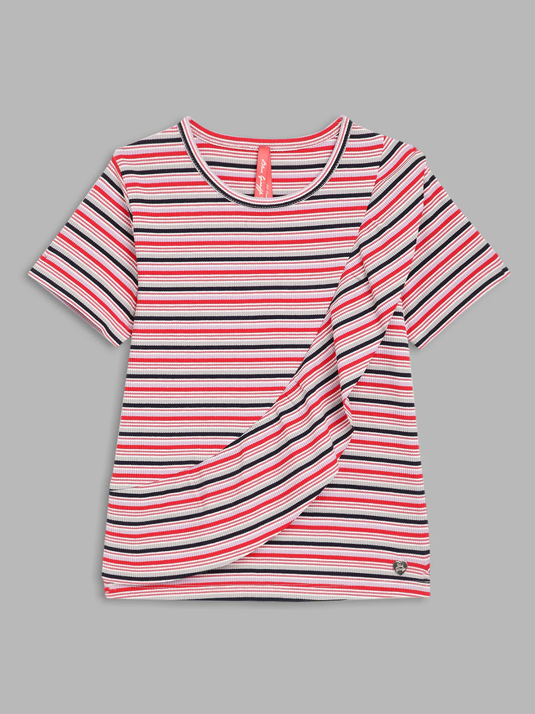 Blue Giraffe Girls Multi Striped Round Neck TShirt