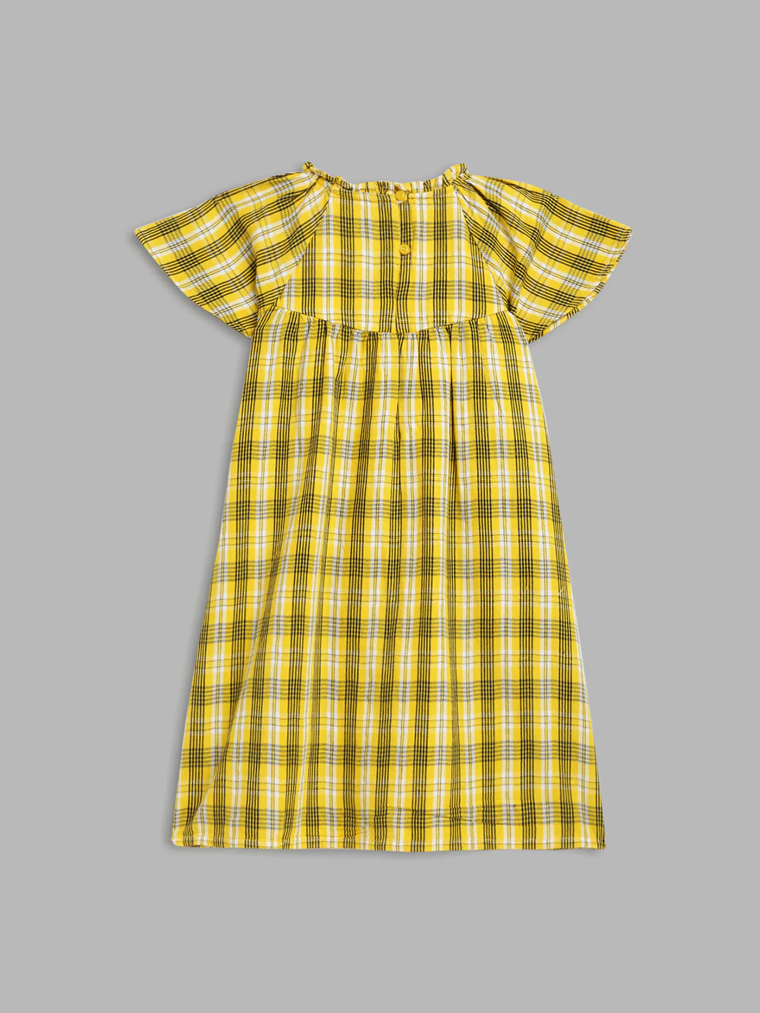 Blue Giraffe Girls Yellow Checked Round Neck Short Sleeves A-Line Dress - Image 2