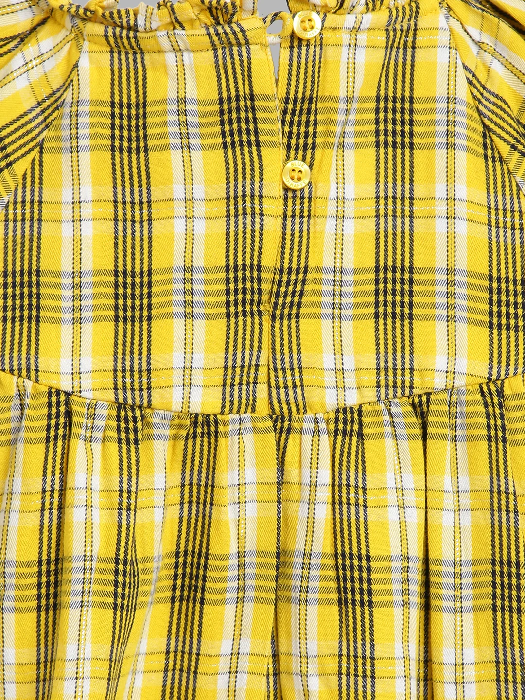 Blue Giraffe Girls Yellow Checked Round Neck Short Sleeves A-Line Dress - Image 4