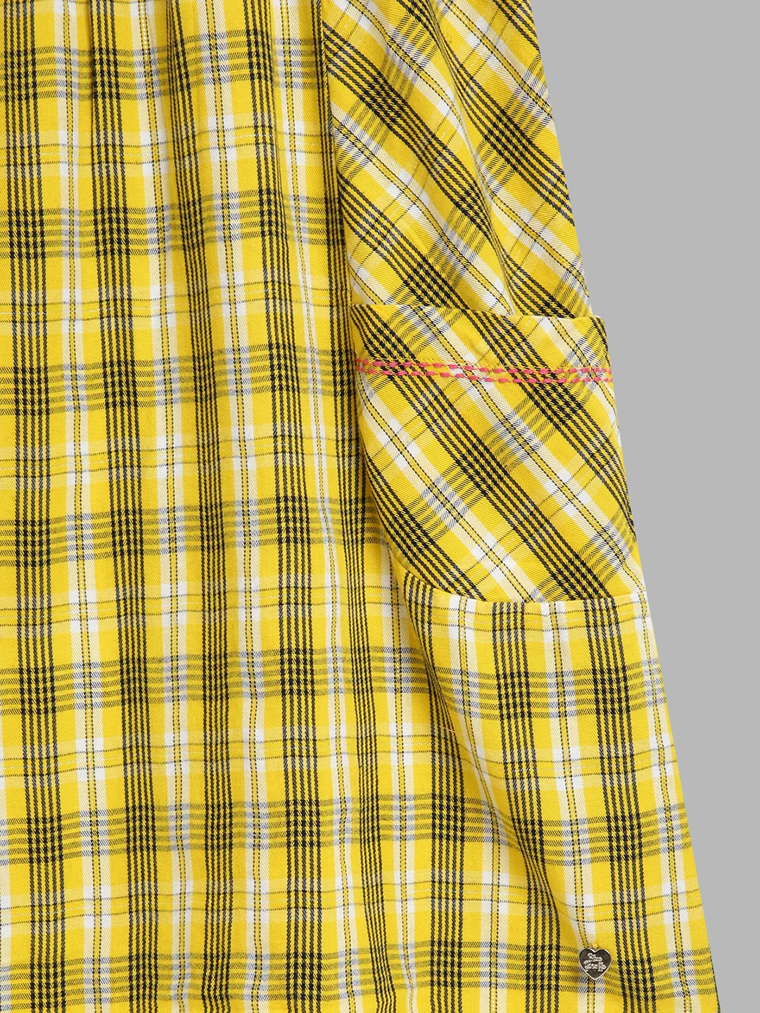 Blue Giraffe Girls Yellow Checked Round Neck Short Sleeves A-Line Dress - Image 5