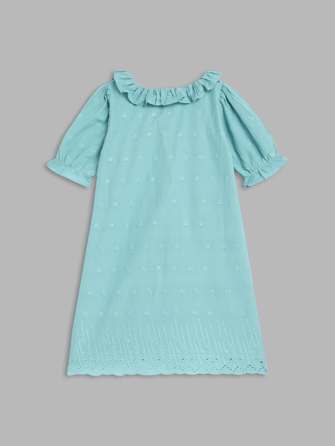 Blue Giraffe Girls Blue Embroidered Round Neck Short Sleeves A-Line Dress - Image 2