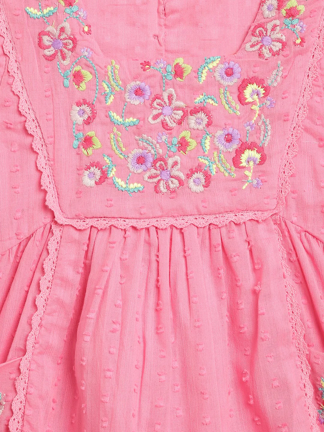 Blue Giraffe Girls Pink Embroidered Square Neck Sleeveless A-line Dress - Image 3