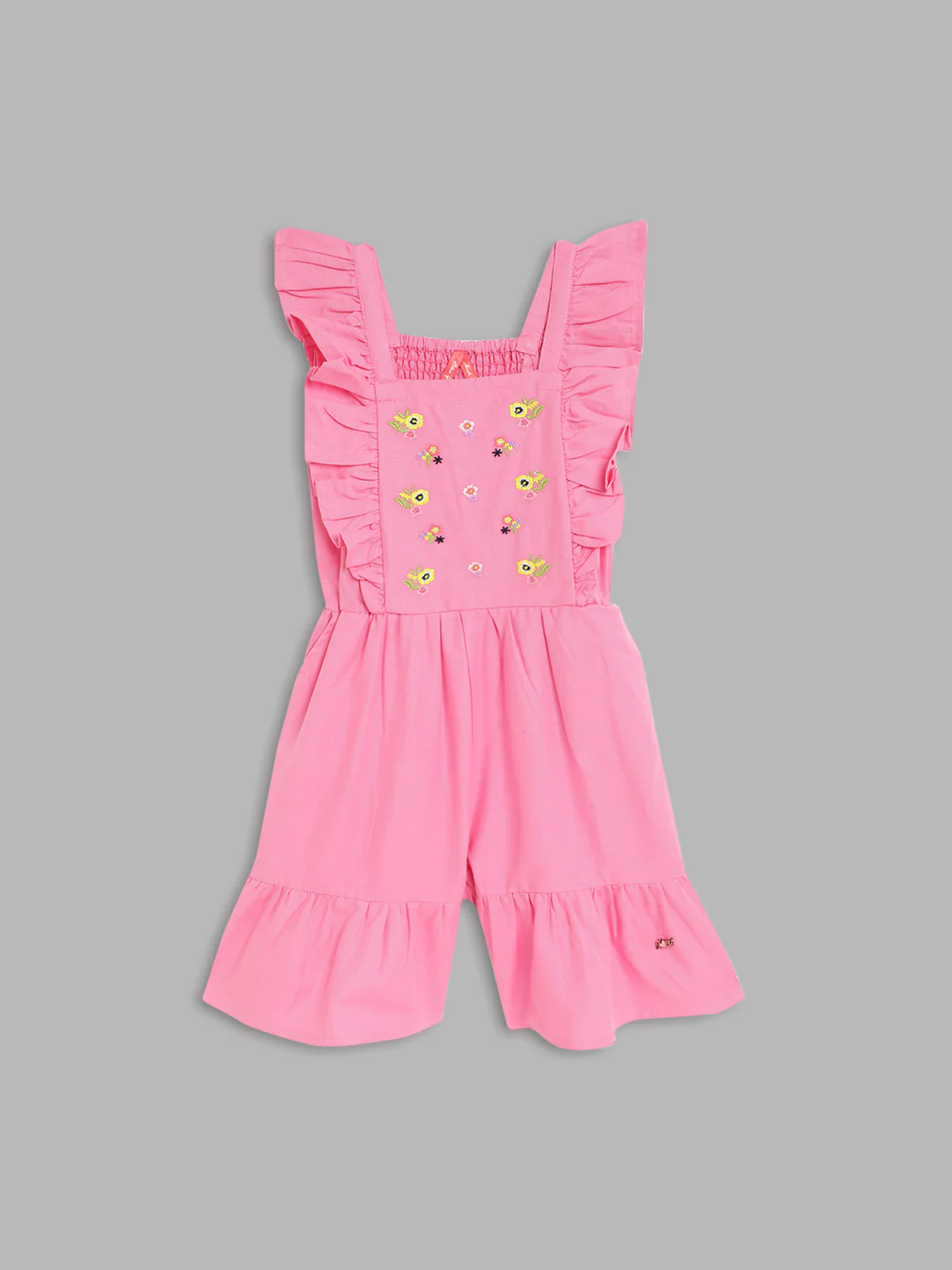 Blue Giraffe Girls Pink Embroidered Square Neck Playsuit