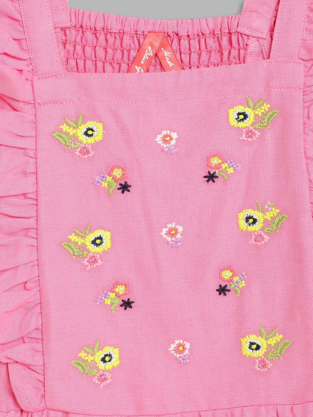 Blue Giraffe Girls Pink Embroidered Square Neck Playsuit - Image 3