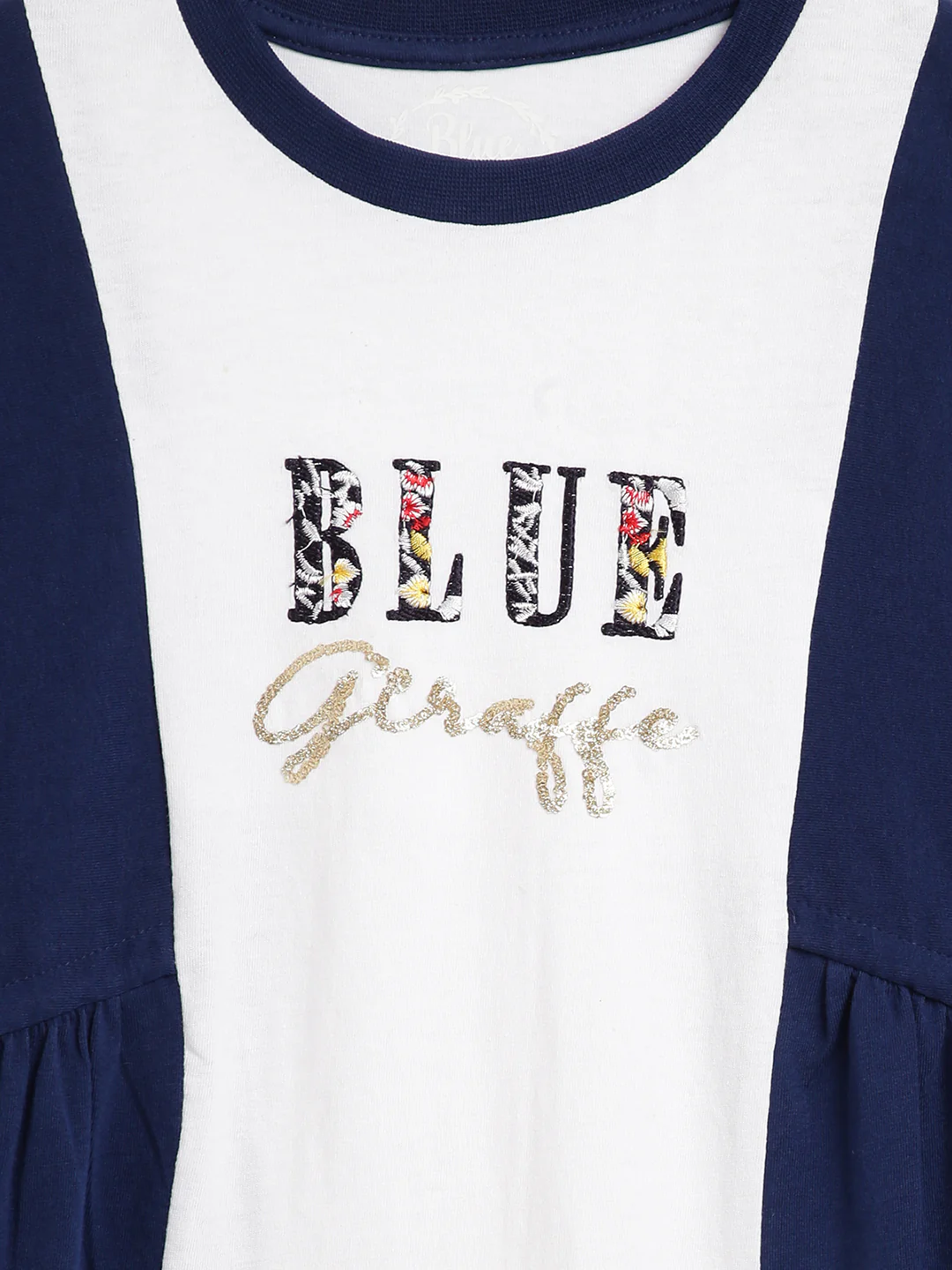 Blue Giraffe Girls Navy Blue Colour Blocked Round Neck Dress - Image 3