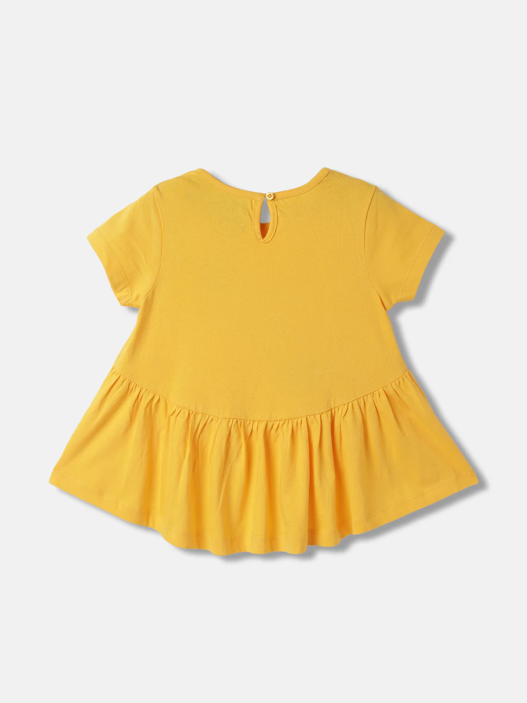 Blue Giraffe Girls Yellow Printed Round Neck Short Sleeves A-Line Dress - Image 2