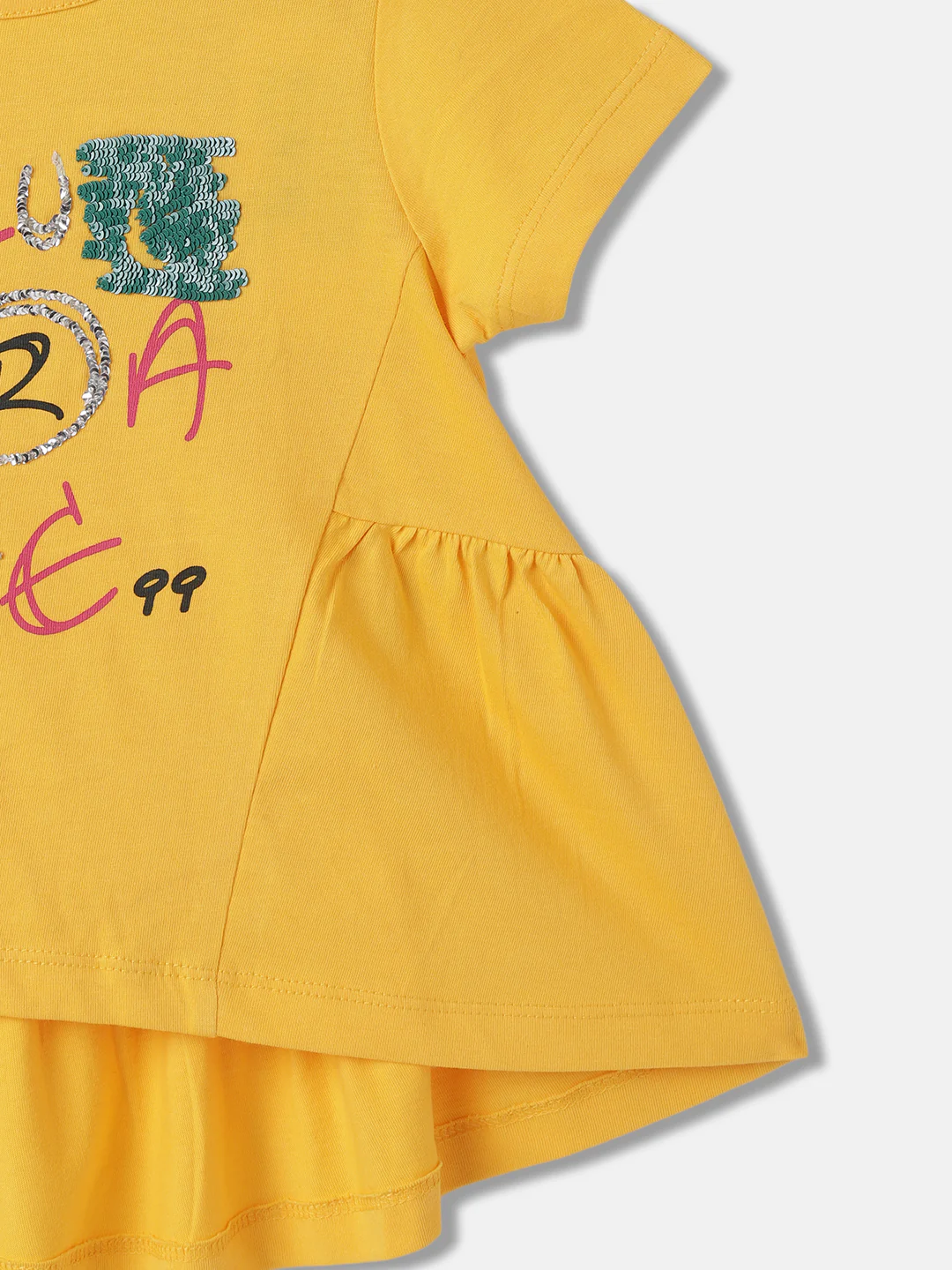 Blue Giraffe Girls Yellow Printed Round Neck Short Sleeves A-Line Dress - Image 3