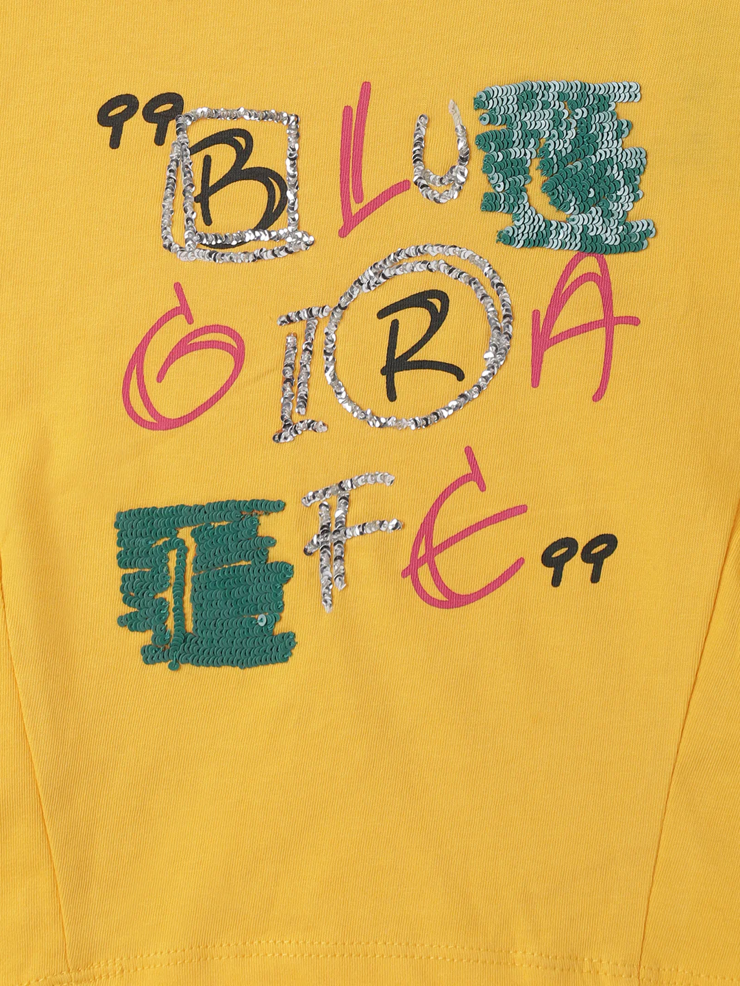 Blue Giraffe Girls Yellow Printed Round Neck Short Sleeves A-Line Dress - Image 5