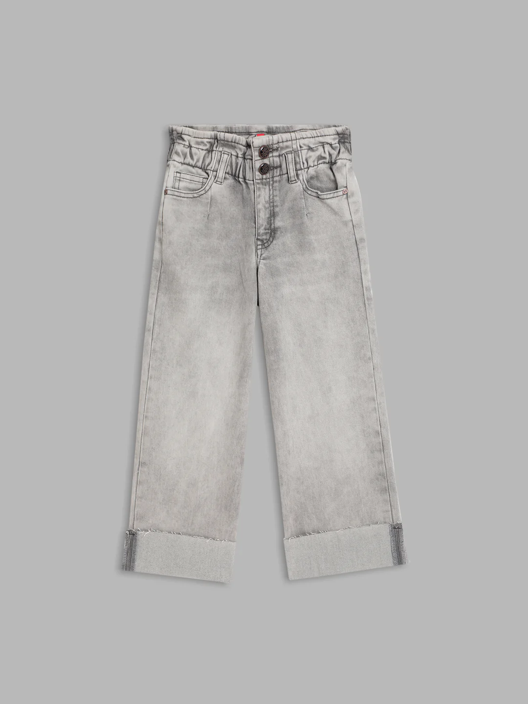 Blue Giraffe Girls Grey Solid Flared Jeans