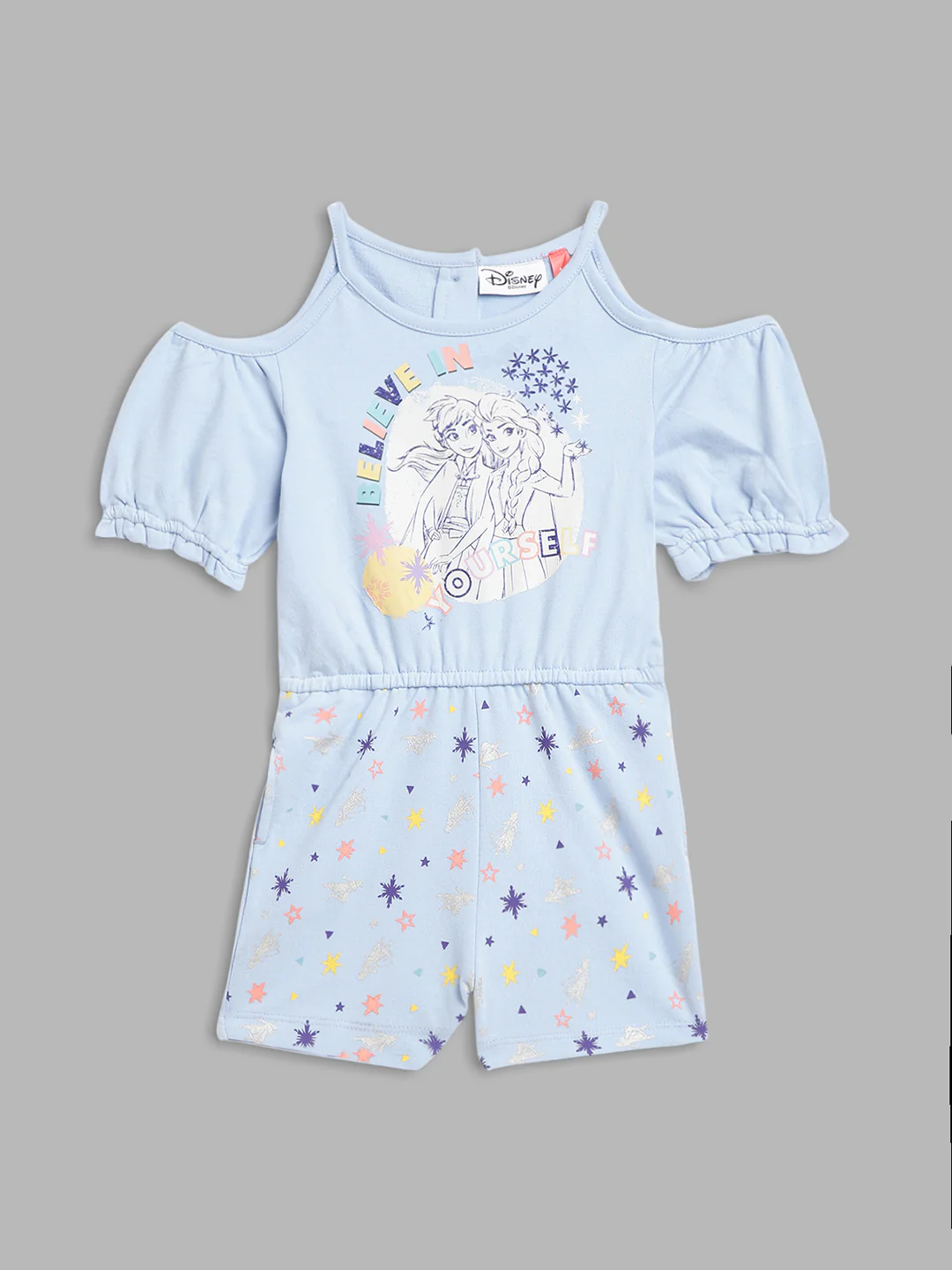 Blue Giraffe Girls Green Solid Round Neck Playsuit