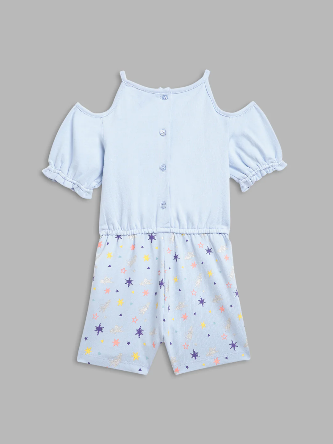 Blue Giraffe Girls Green Solid Round Neck Playsuit - Image 2