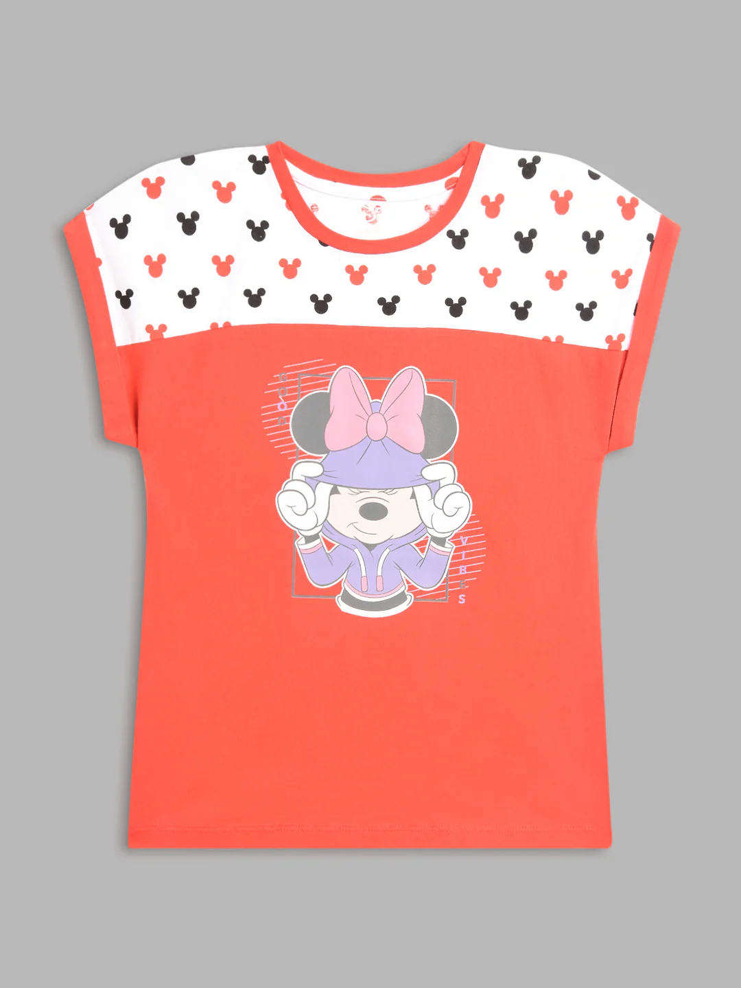 Blue Giraffe Kids Red & White Printed Disney Regular Fit Tshirt