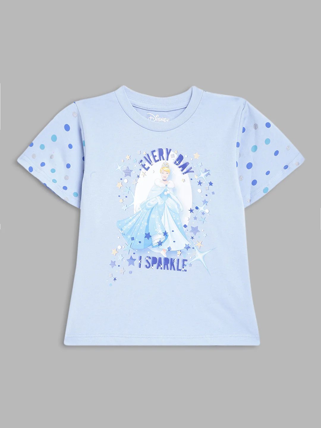 Blue Giraffe Girls Blue Printed Round Neck Short Sleeves Tshirt