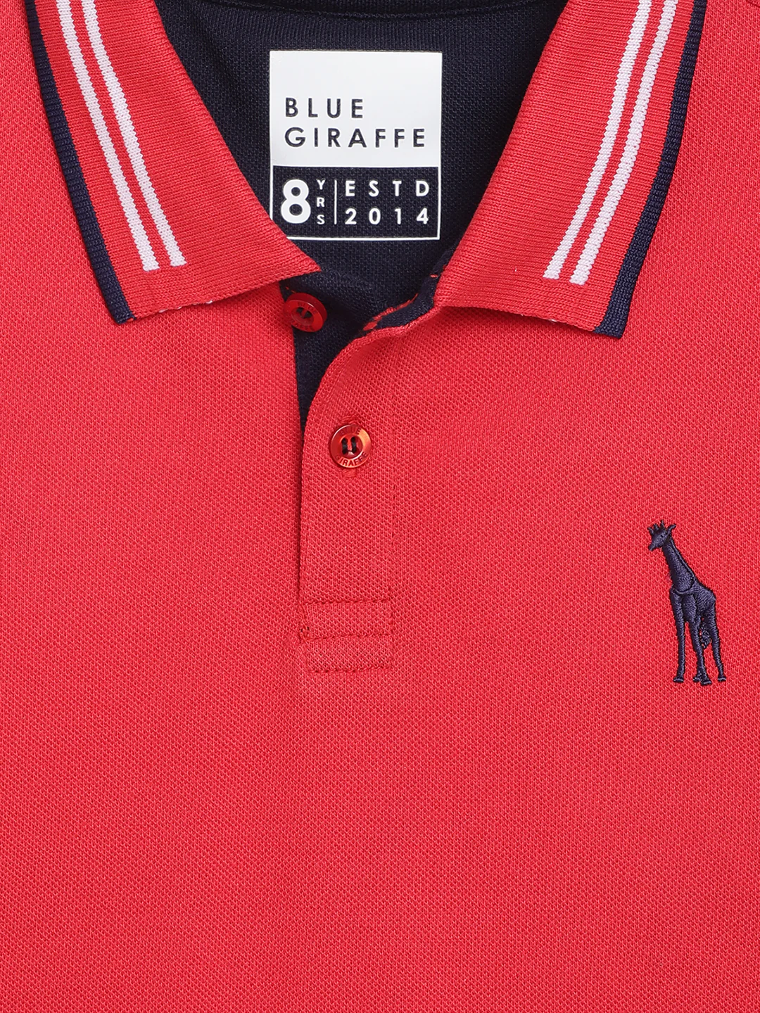 Blue Giraffe Boys Red Solid Polo TShirt - Image 3