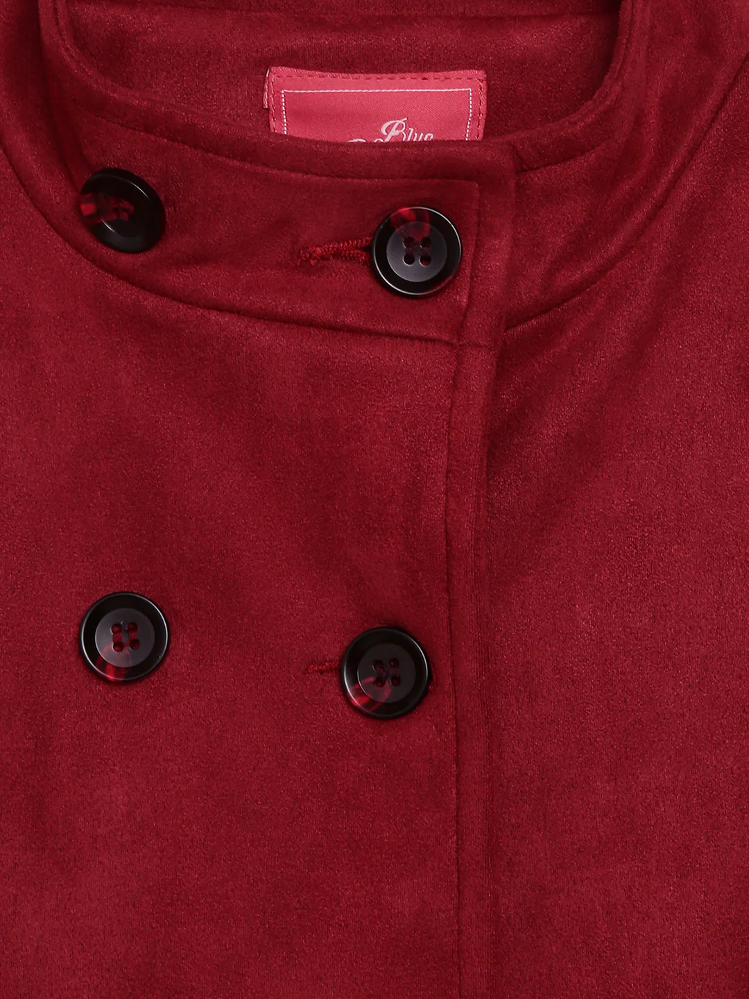 Blue Giraffe Girls Maroon Solid Stand Collar Full Sleeves Double Breasted Overcoat - Image 3