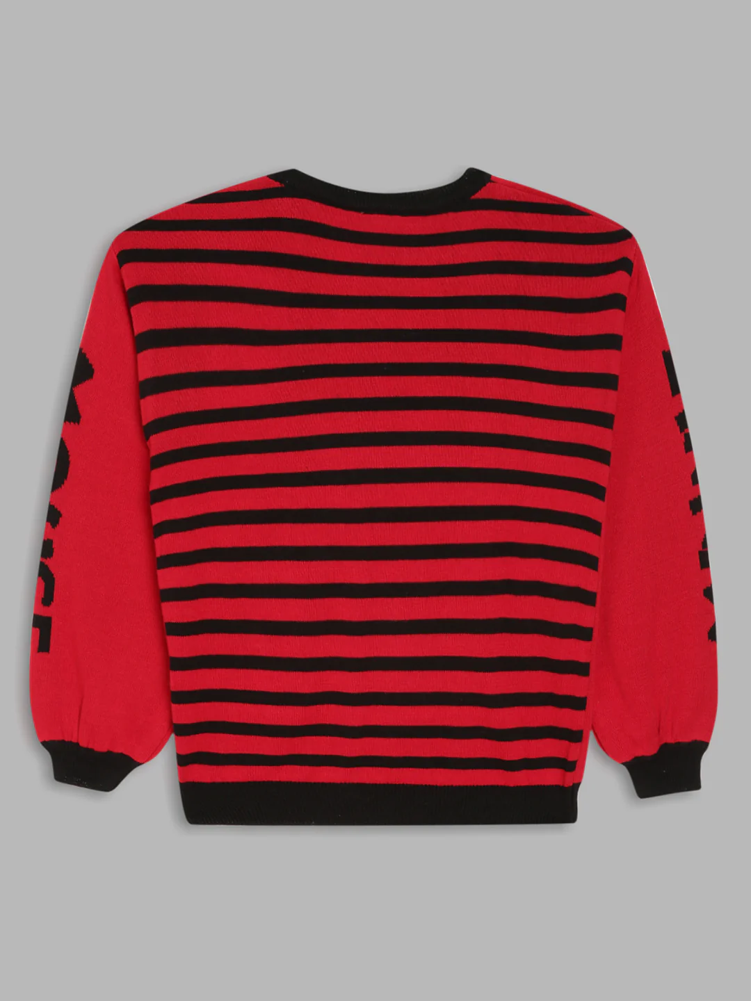 Blue Giraffe Girls Red Self Design Round Neck Full Sleeves Pullover Style Sweater - Image 2