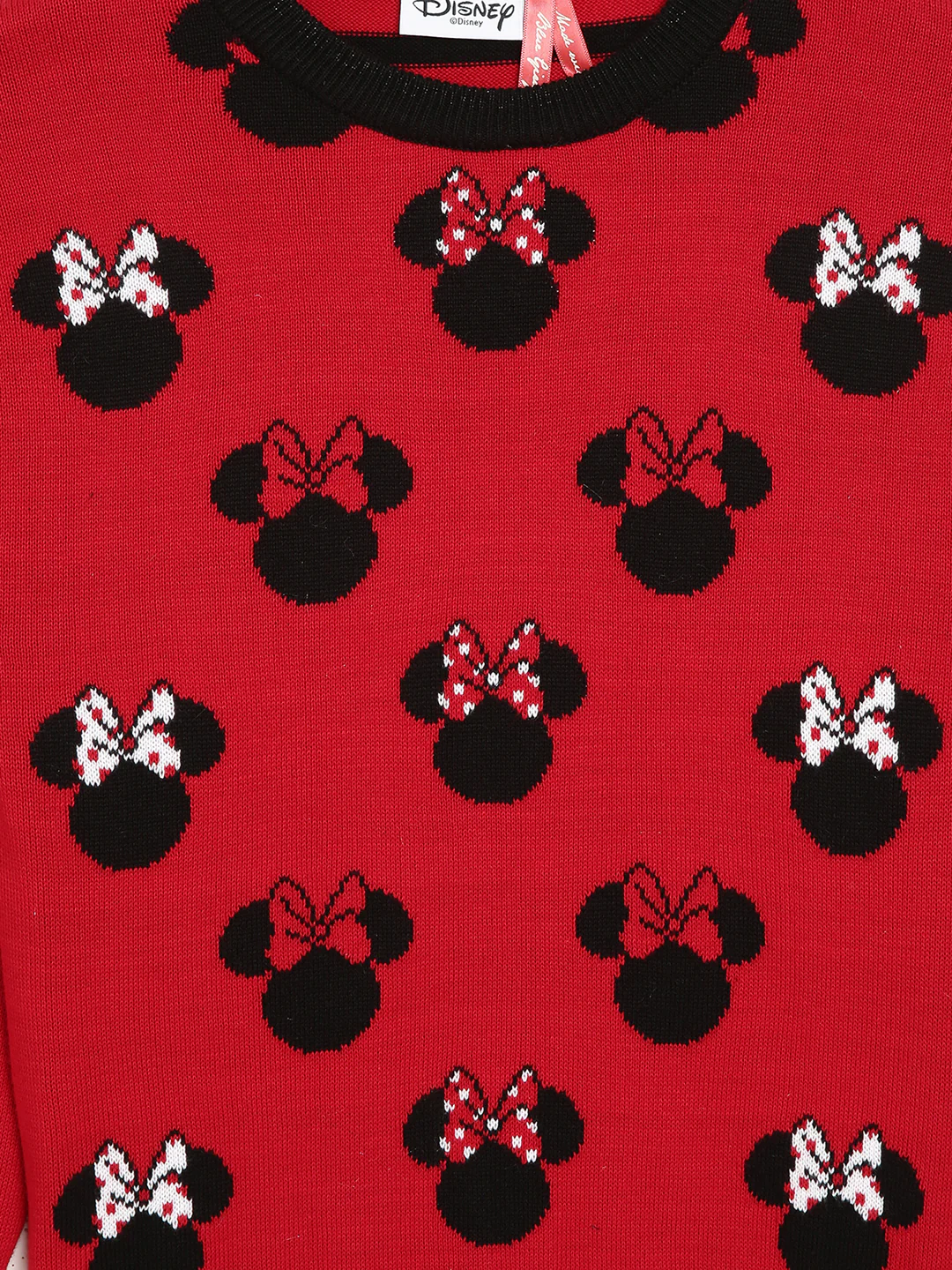 Blue Giraffe Girls Red Self Design Round Neck Full Sleeves Pullover Style Sweater - Image 3