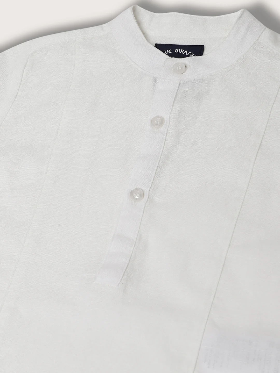 Blue Giraffe Boys White Solid Mandarin Collar Shirt - Image 4