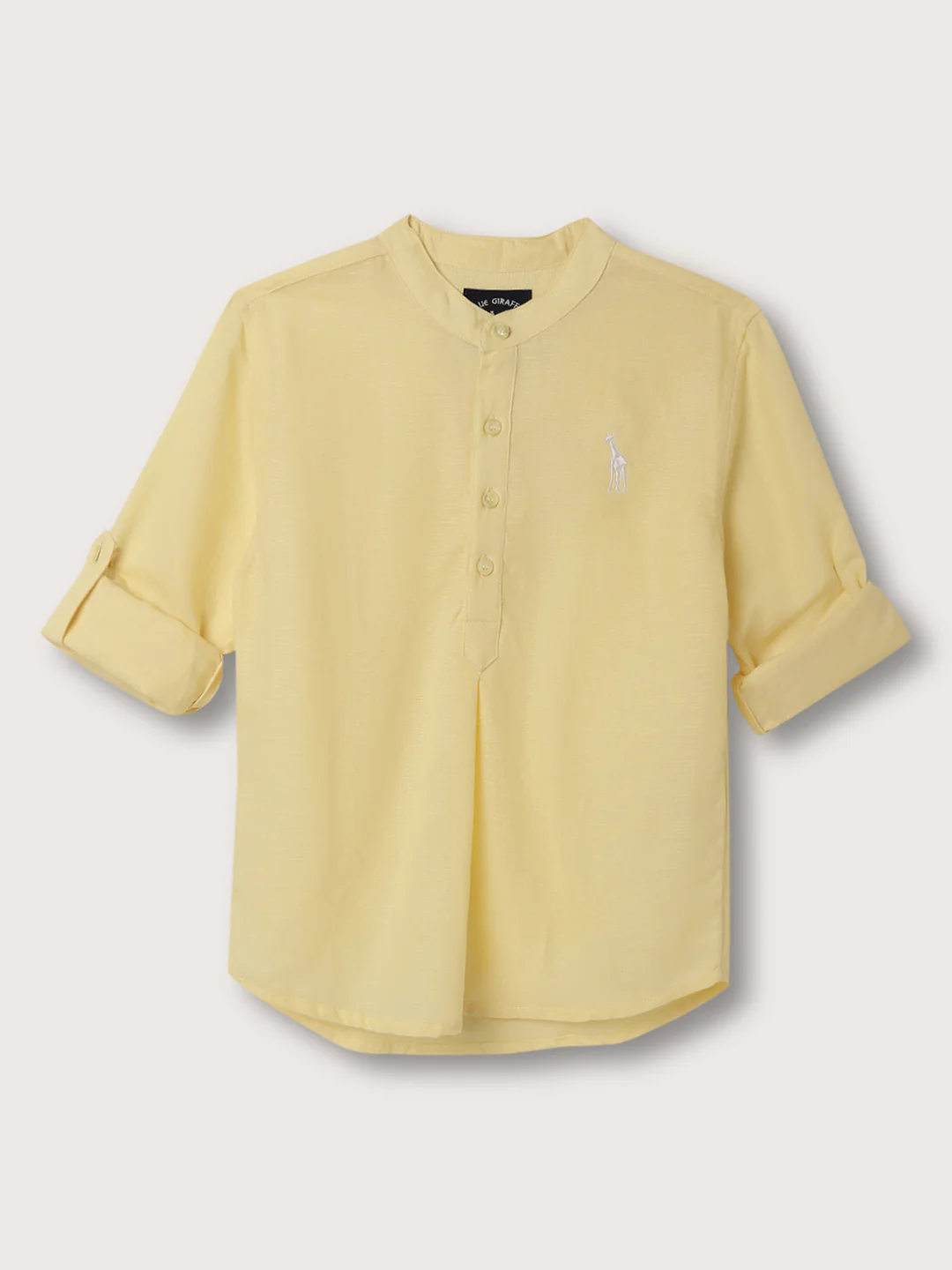 Blue Giraffe Boys Yellow Solid Mandarin Collar Shirt - Image 2
