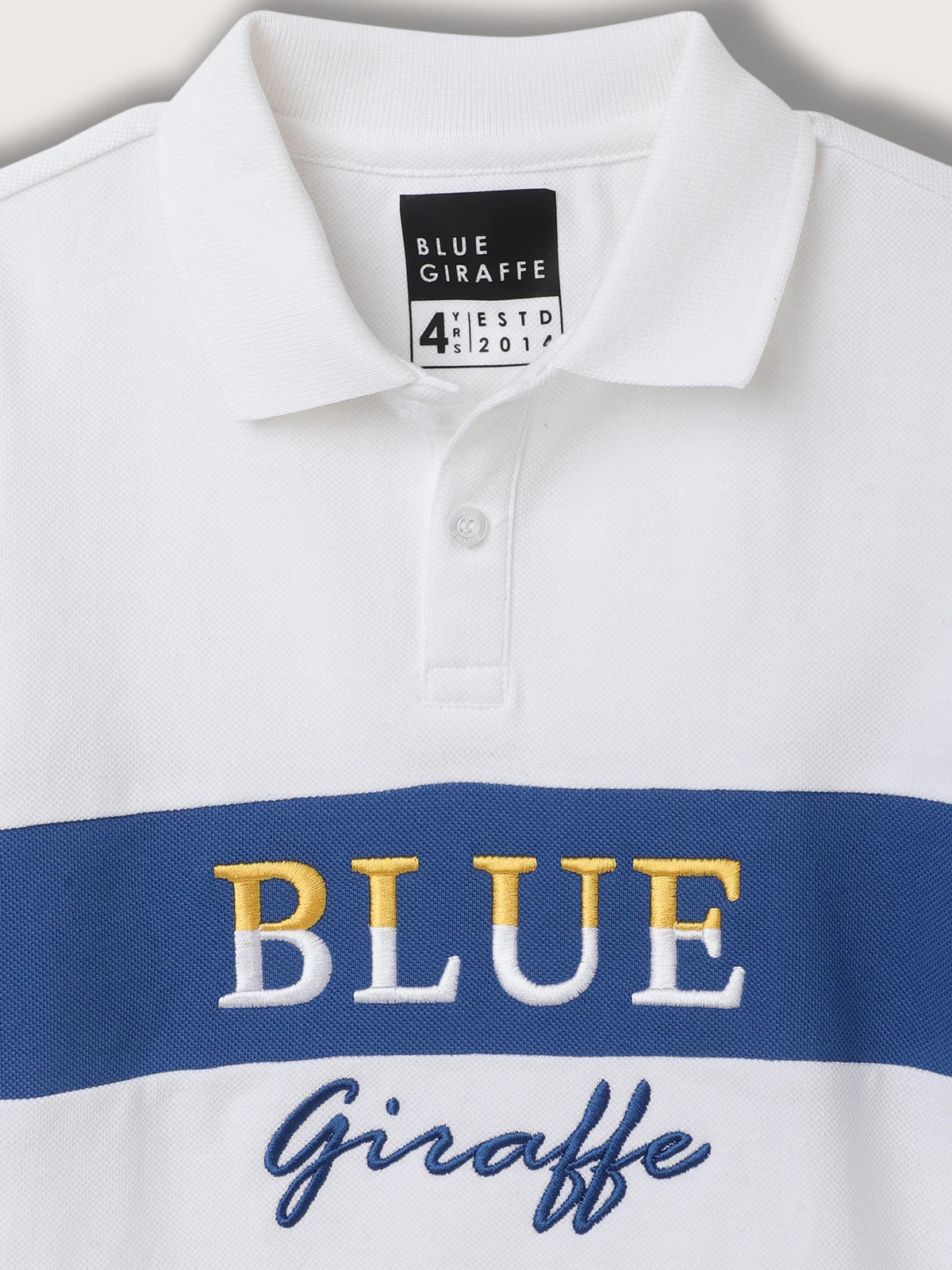 Blue Giraffe Kids White & Blue Embroidered Regular Fit Polo Tshirt - Image 3