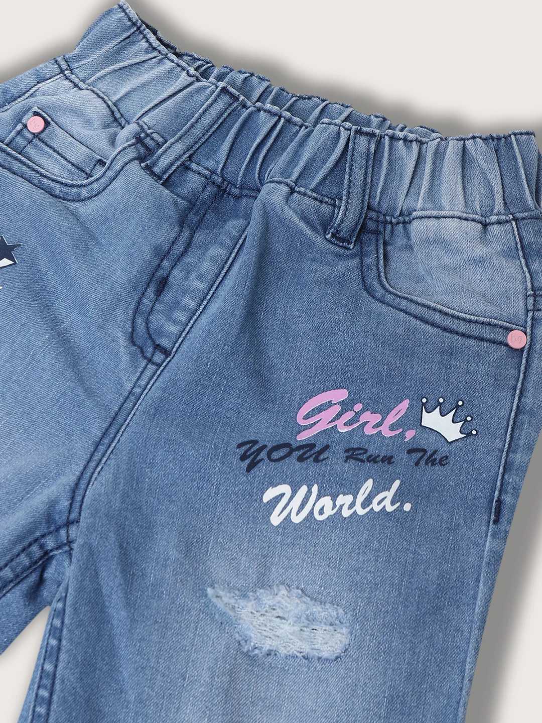 Blue Giraffe Girls Blue Solid Regular Fit Jeans - Image 3
