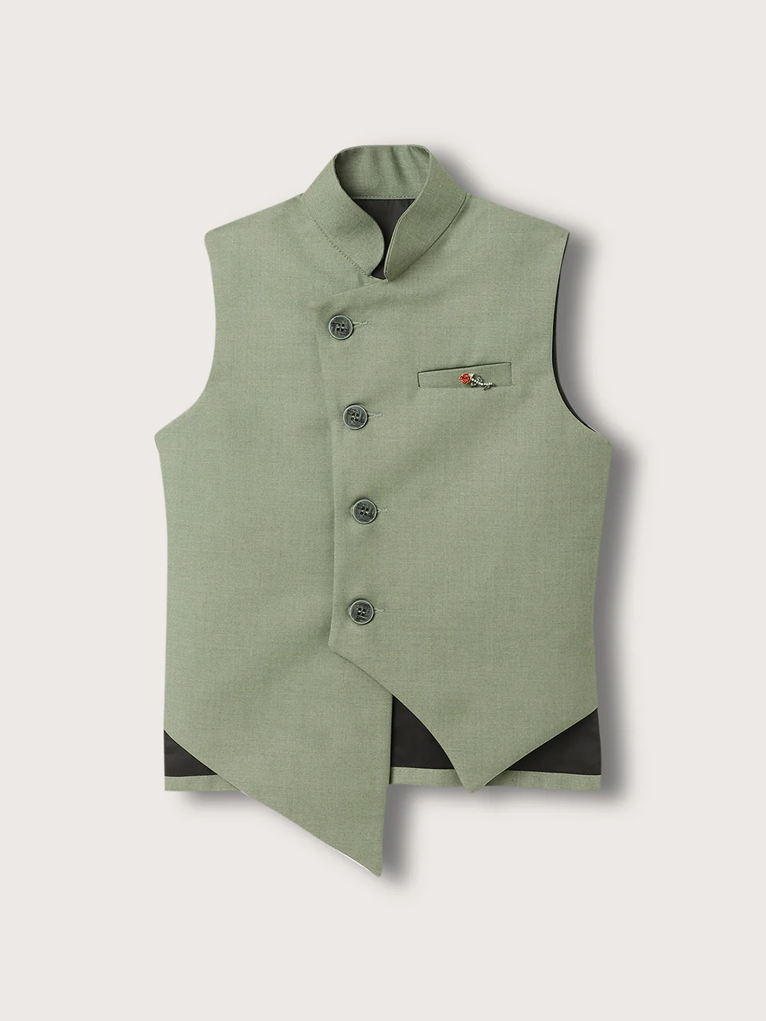 Blue Giraffe Boys Green Solid Waist Coat Set - Image 3