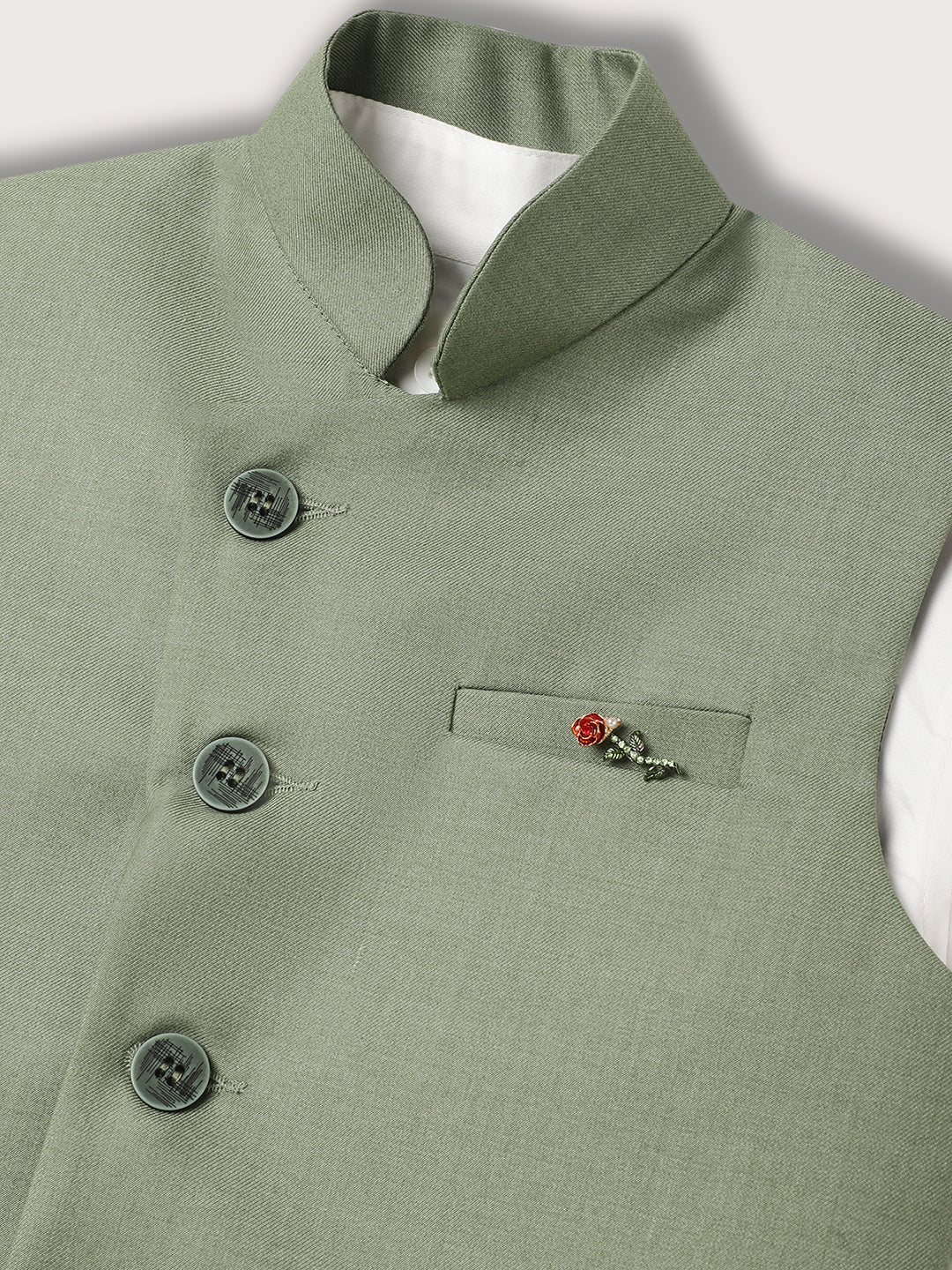 Blue Giraffe Boys Green Solid Waist Coat Set - Image 6