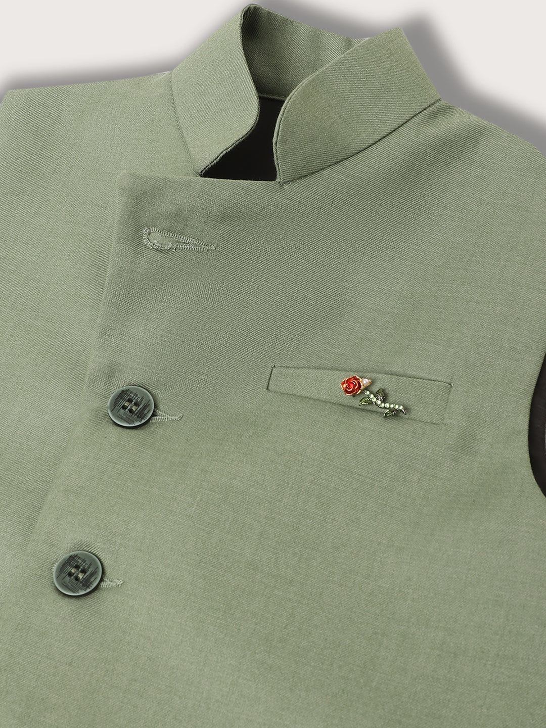 Blue Giraffe Boys Green Solid Waist Coat Set - Image 7