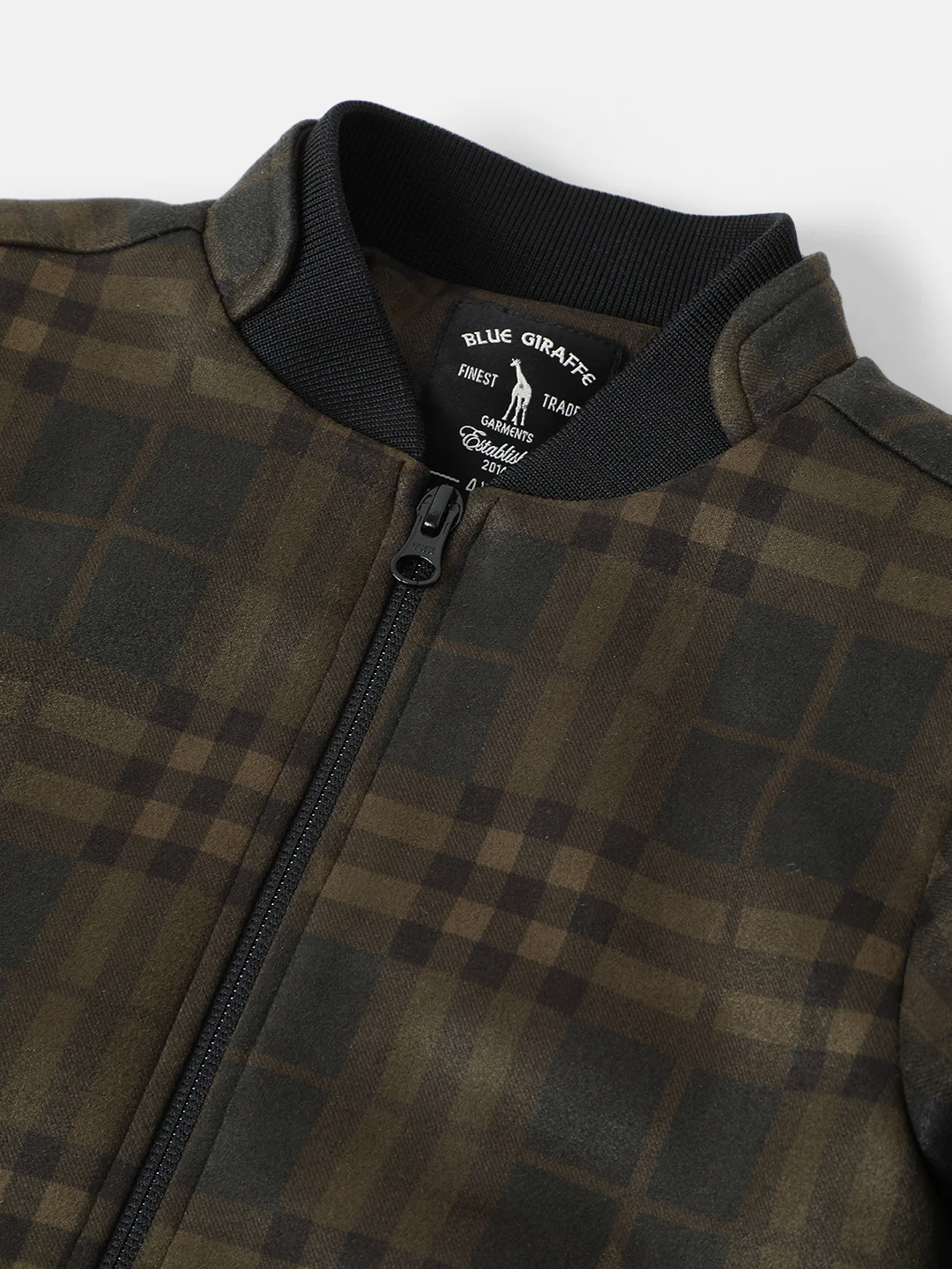 Blue Giraffe Boys Checked Stand Collar Full Sleeves Jacket - Image 3