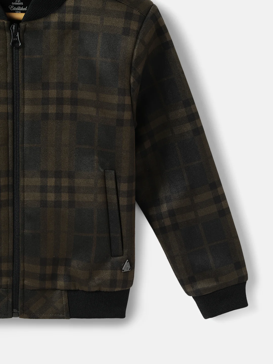 Blue Giraffe Boys Checked Stand Collar Full Sleeves Jacket - Image 5