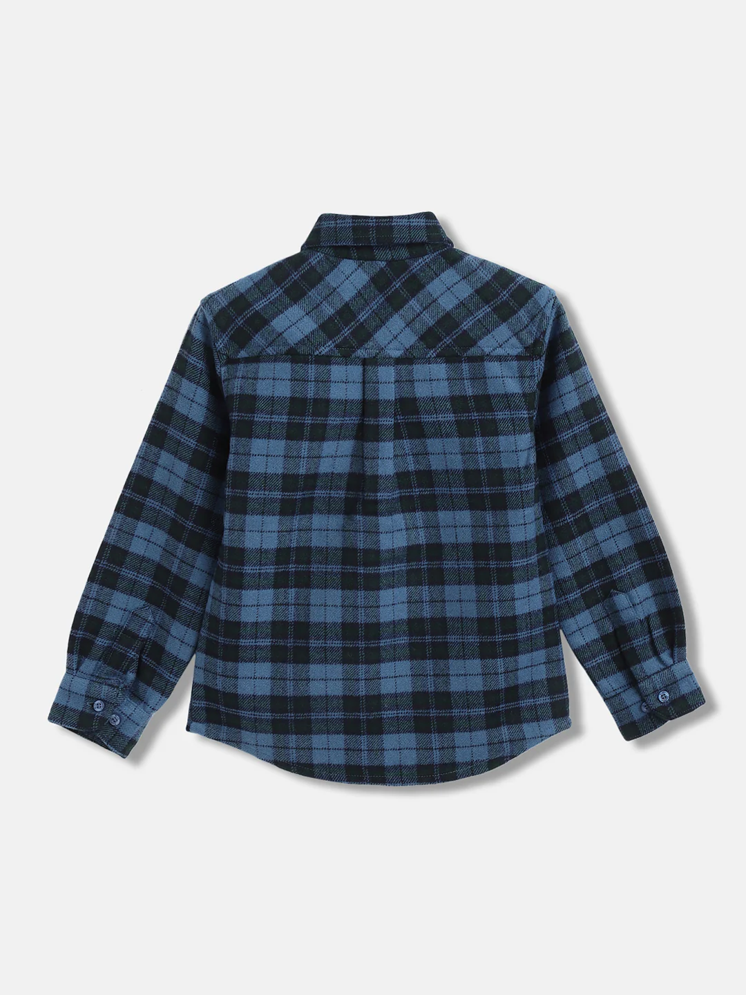 Blue Giraffe Boys Blue Checked Spread Collar Full Sleeves Shirt - Image 2