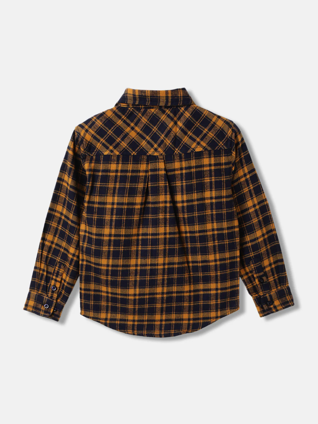 Blue Giraffe Boys Yellow Checked Spread Collar Full Sleeves Shirt - Image 2
