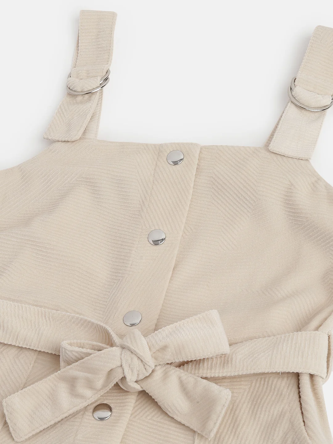 Blue Giraffe Girls Cream Solid Square Neck Dress - Image 3