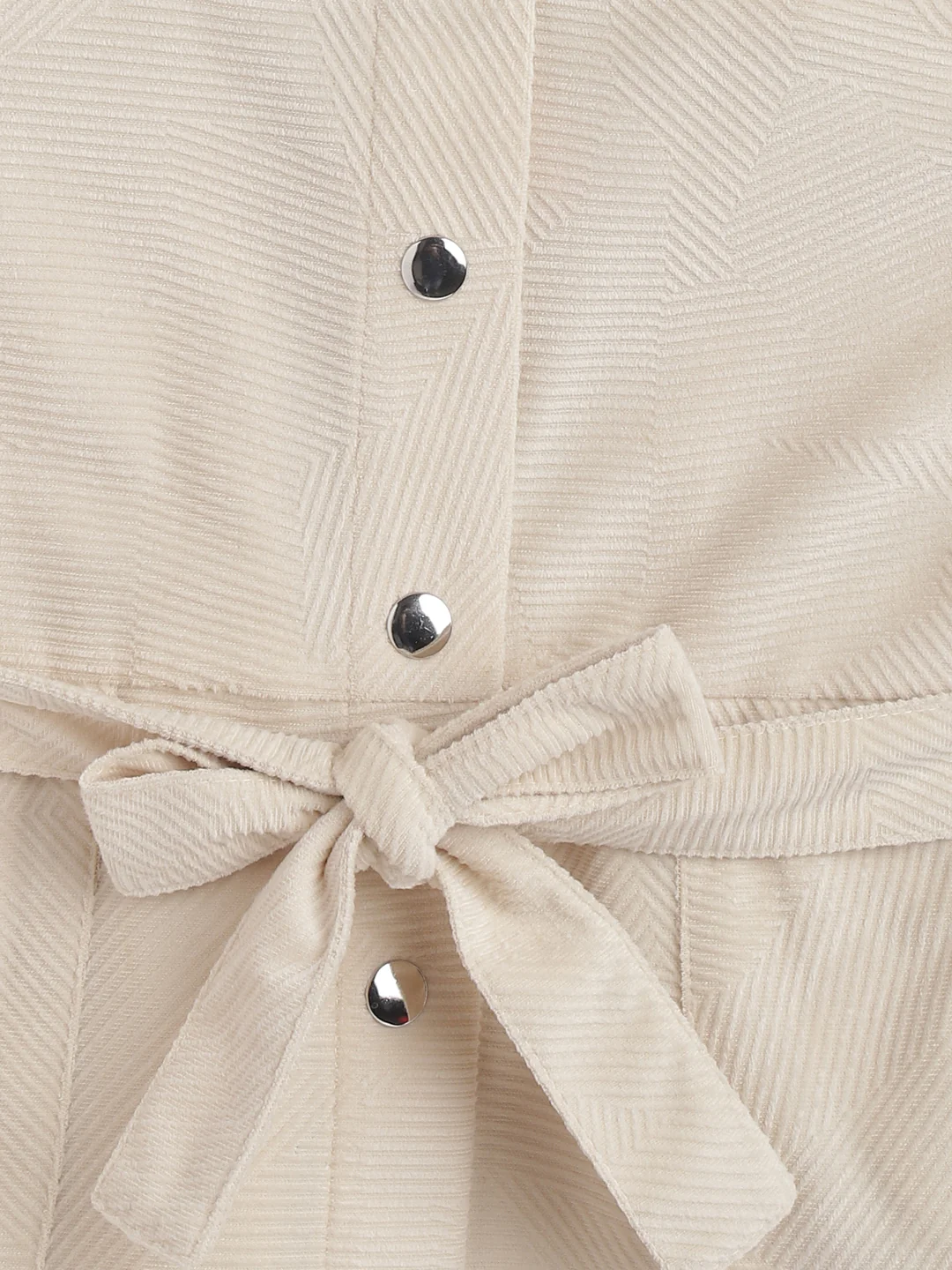Blue Giraffe Girls Cream Solid Square Neck Dress - Image 5