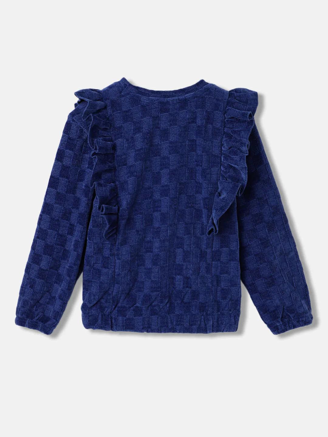 Blue Giraffe Girls Blue Self-Design Round Neck Full Sleeves Top - Image 2