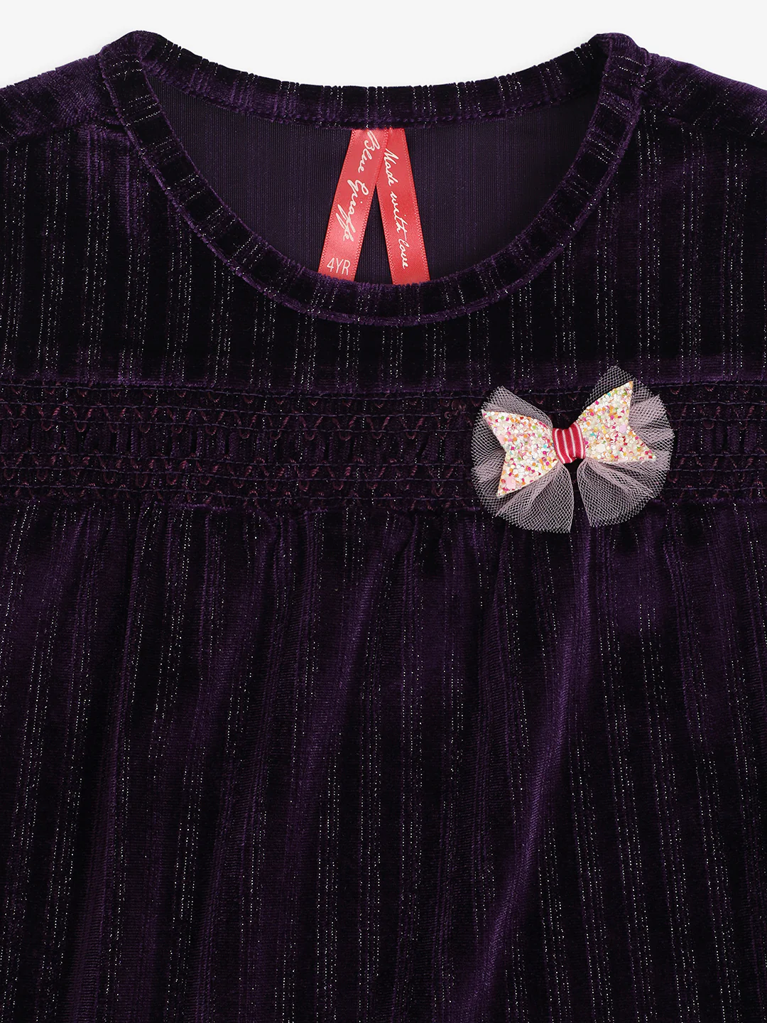 Blue Giraffe Girls Purple Striped Round Neck Full Sleeves Shift Dress - Image 3