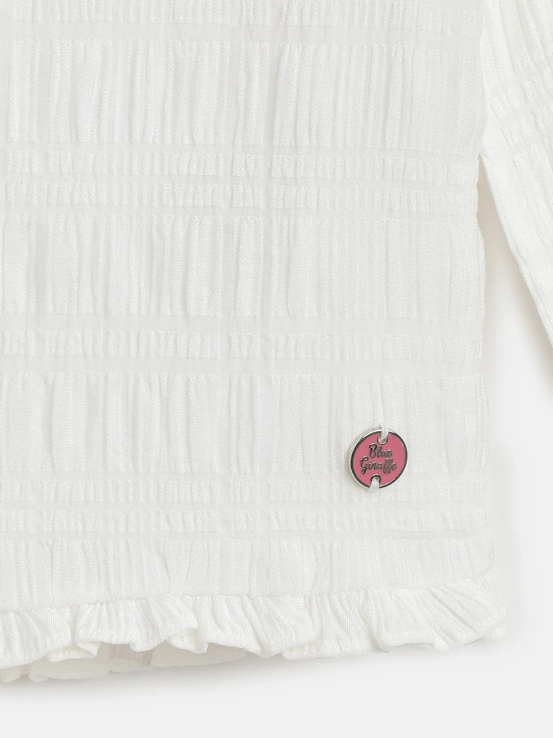Blue Giraffe Girls White Solid Round Neck Top - Image 4
