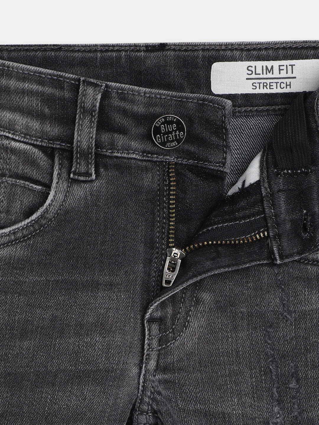 Blue Giraffe Boys Grey Solid Slim Fit Jeans - Image 3