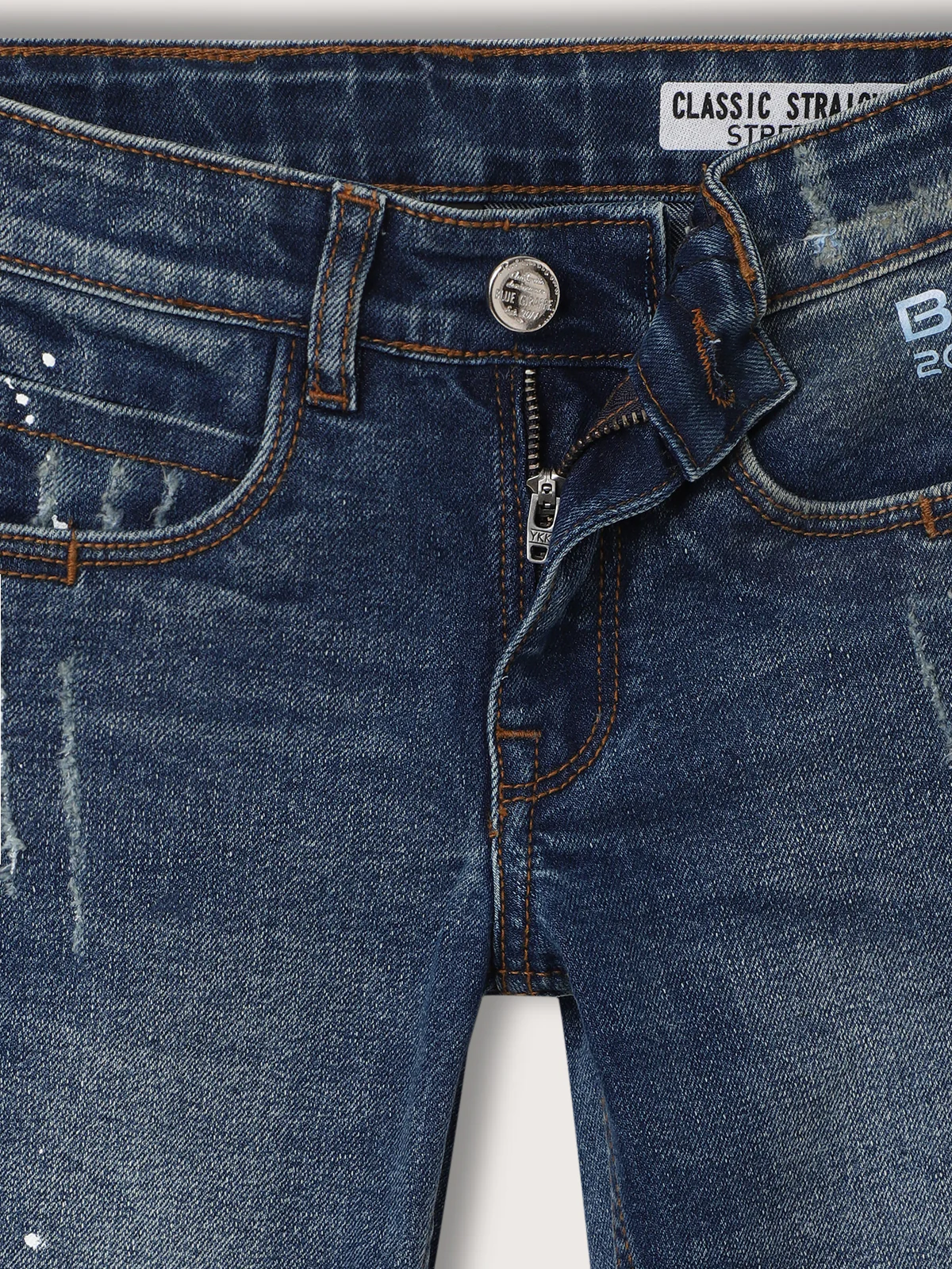 Blue Giraffe Boys Blue Solid Straight Fit Jeans - Image 3